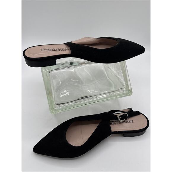 Robertson Madison Mules 9M Black Suede Italy Pointed Toe Slip-On Flats - Picture 1 of 6